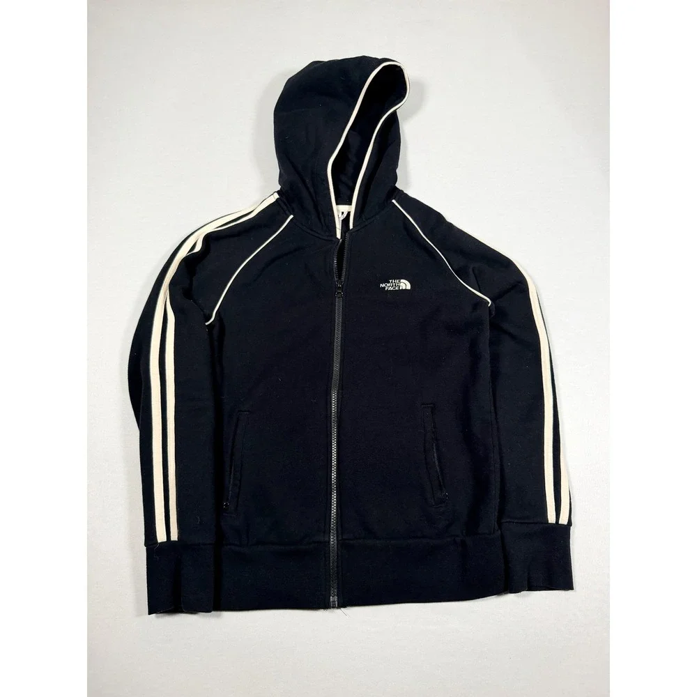 The North Face Hoodie Sweatshirt Mens Small Black Full Zip Fleece Stripe AB4N